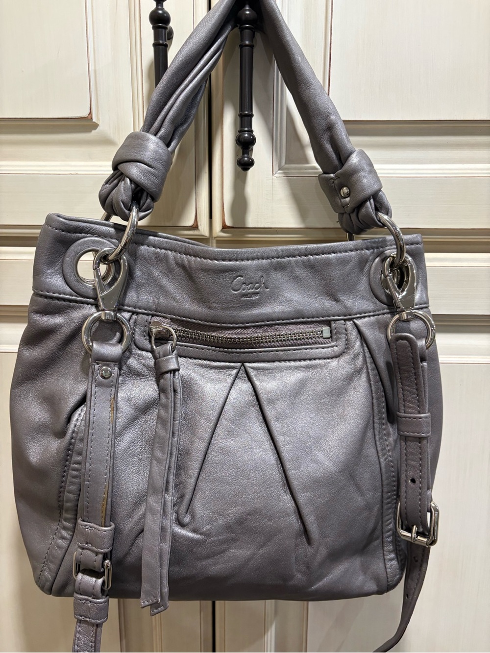 Coach Pewter Leather Shoulder Bag